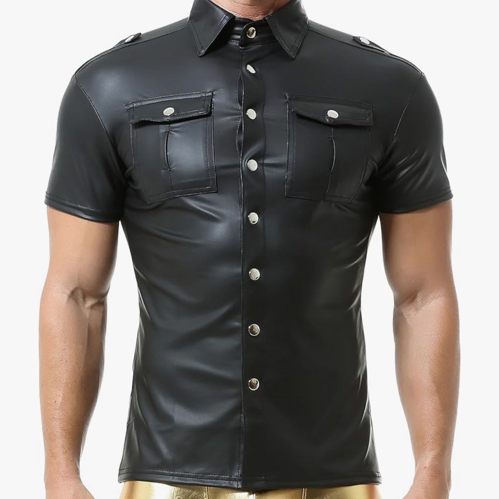 Sexy dress shirt faux leather men’s goth punk club dance date night party new